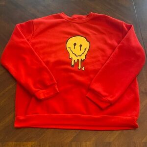 Red sweatshirt red yellow drippy smiley face womens X-Large SHEIN